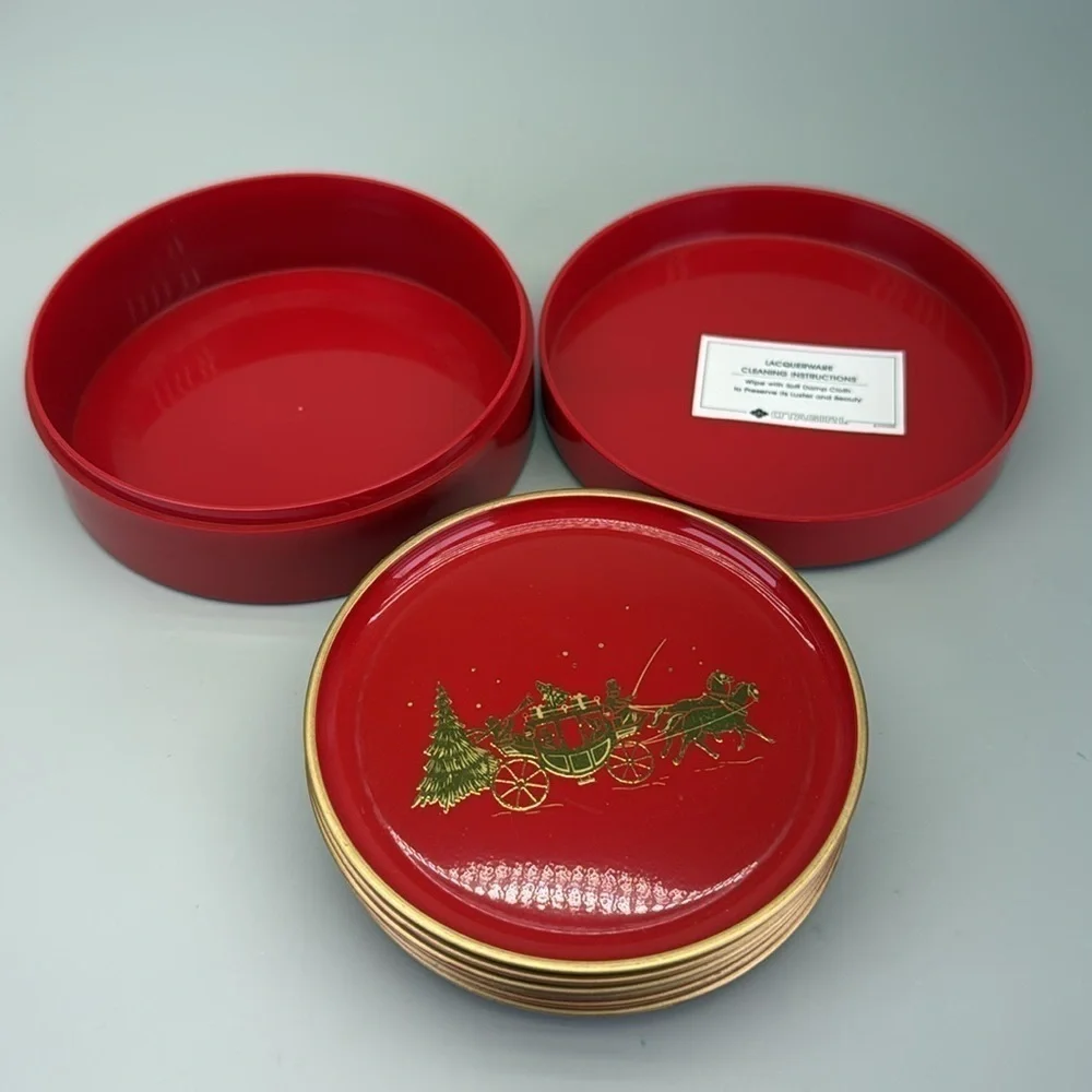 Vintage Otagiri Japan Laquerware Coaster Set